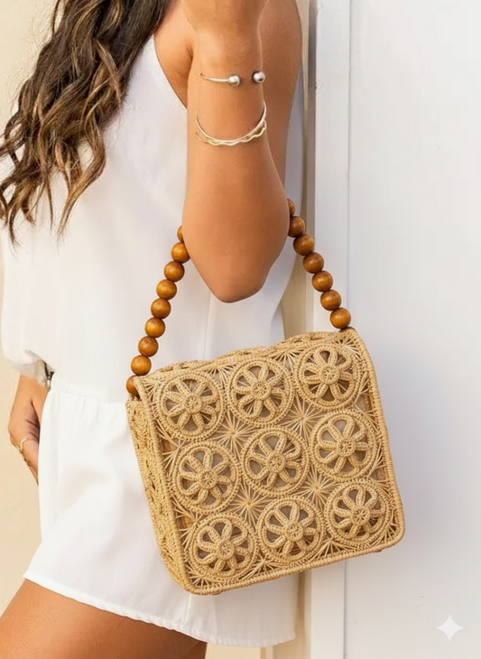 Wood Bead Palm Handbag